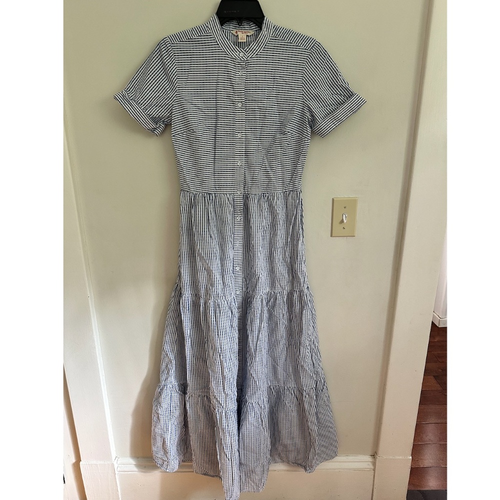 Brooks Brothers Red Fleece Dress, Size 2, Blue Striped